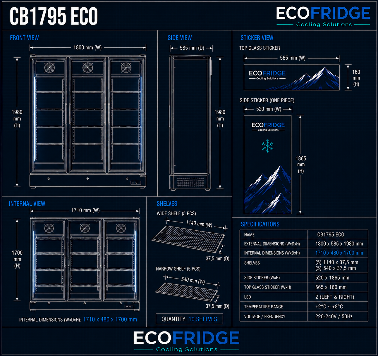 CB1795 ECO (Άσπρο) Βιτρίνα Slim τριπλή με ανοιγόμενες πόρτες 1500lt - Ενεργ.Κλάση: Β – Bild 2